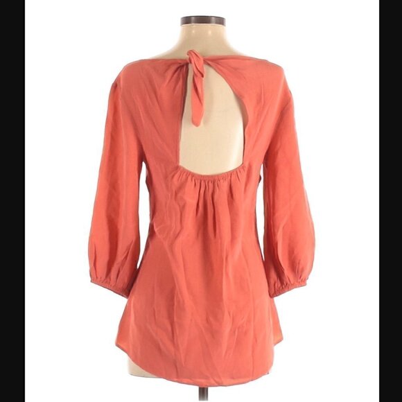 Fifteen Twenty Blouse S Silk Open Back Scoop V-neck Flowy Bubbled Sleeves Pink - Picture 3 of 6